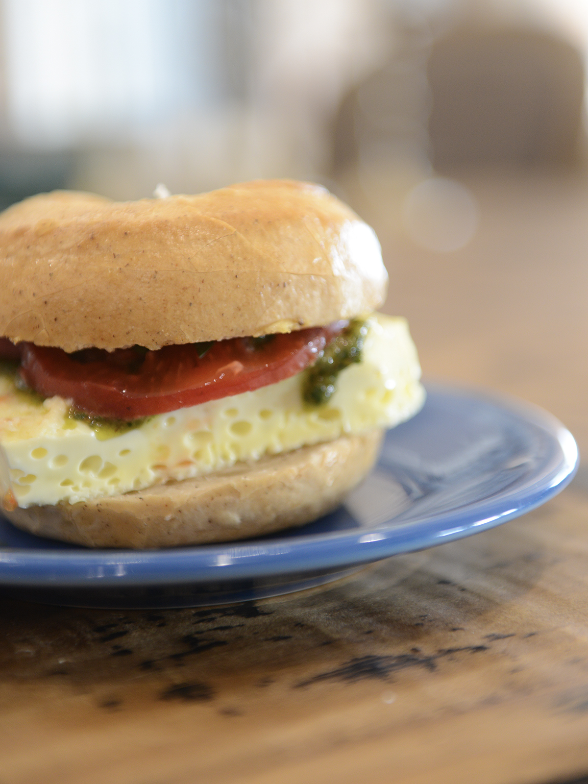 High Protein Pesto Breakfast Bagels